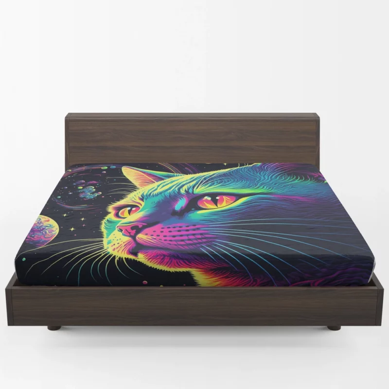 Colorful Cat with Cat It Title Fitted Sheet 1