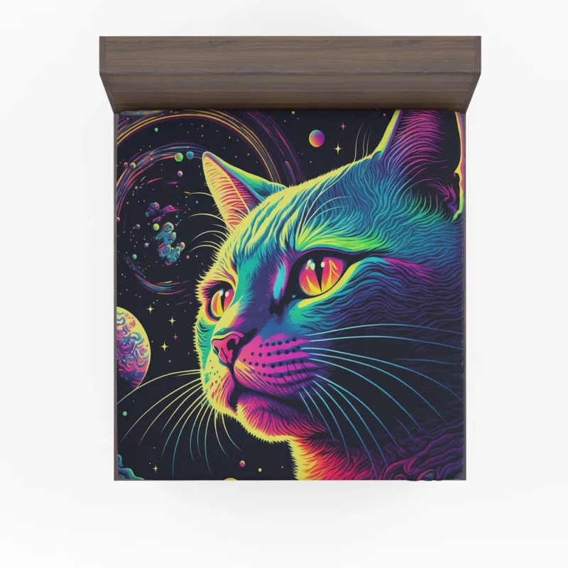 Colorful Cat with Cat It Title Fitted Sheet