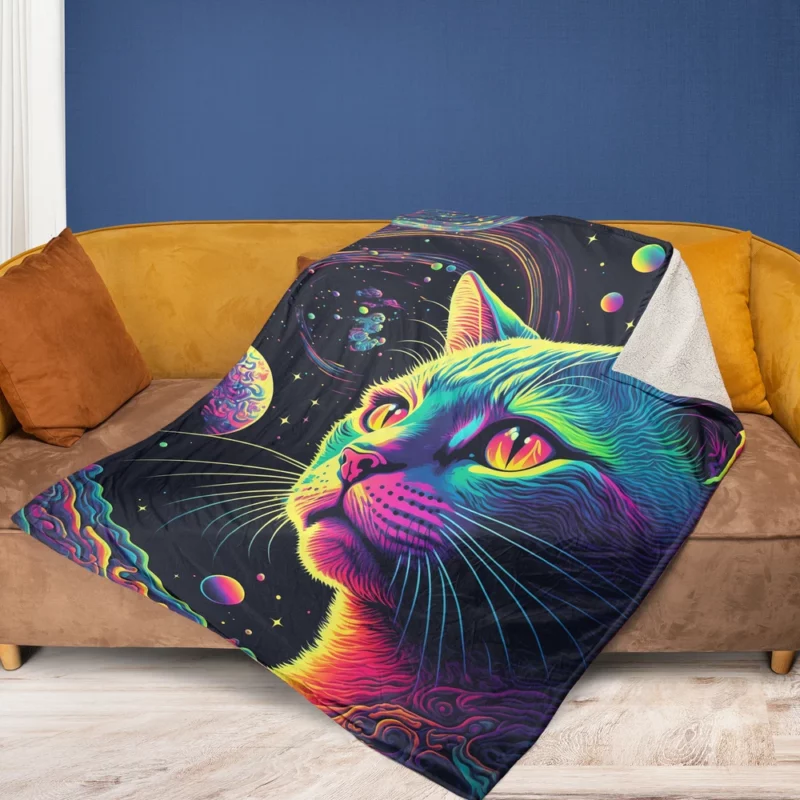 Colorful Cat with Cat It Title Fleece Blanket 1