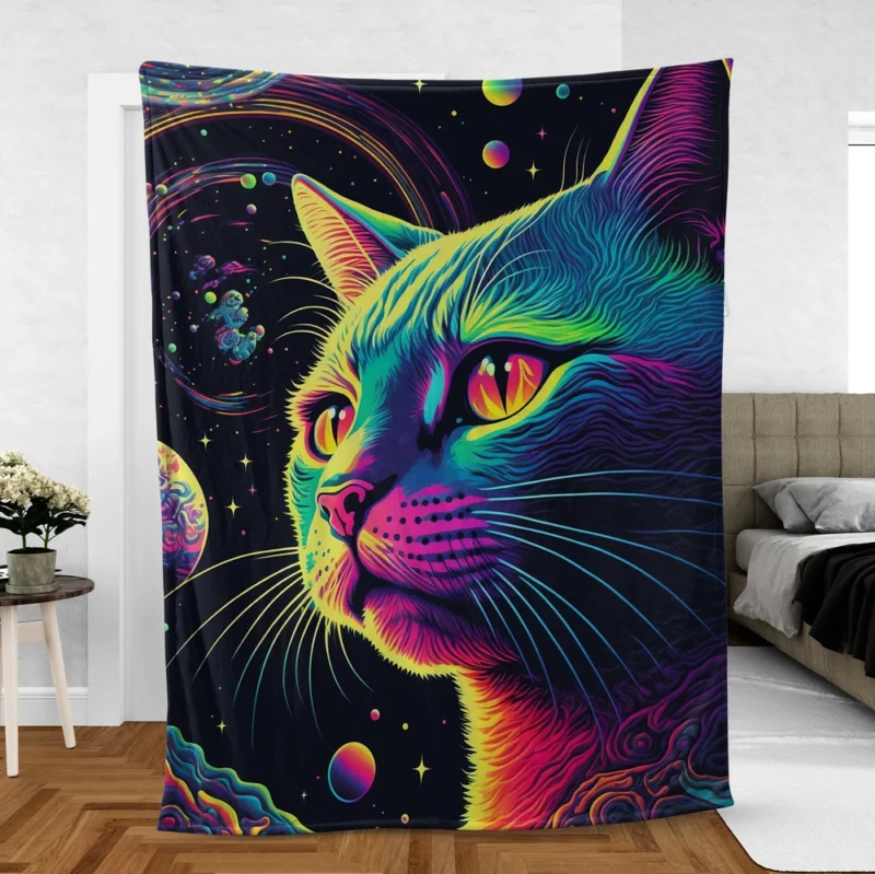 Colorful Cat with Cat It Title Fleece Blanket