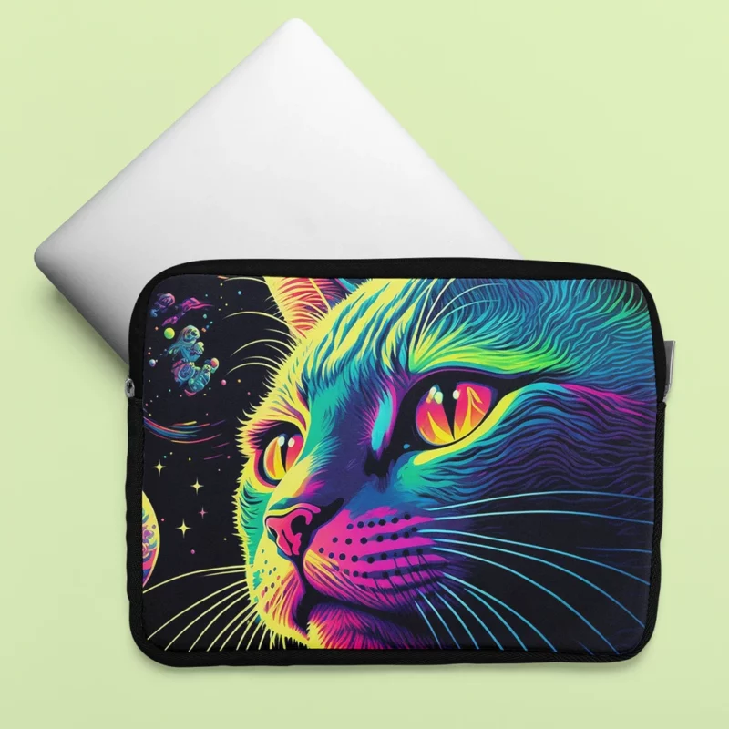 Colorful Cat with Cat It Title Laptop Sleeve