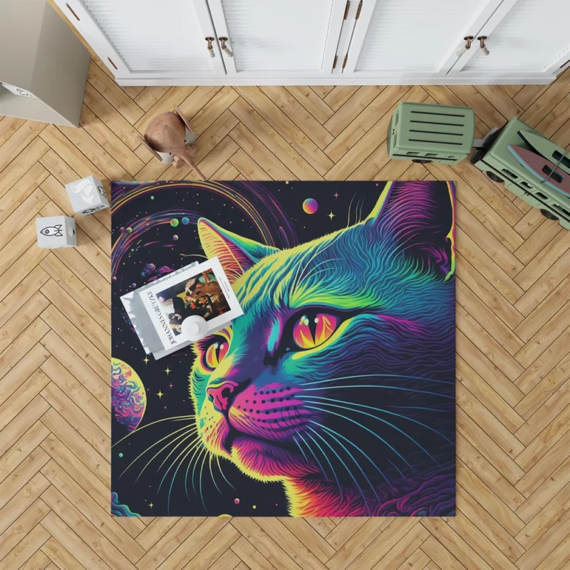 Colorful Cat with Cat It Title Rug