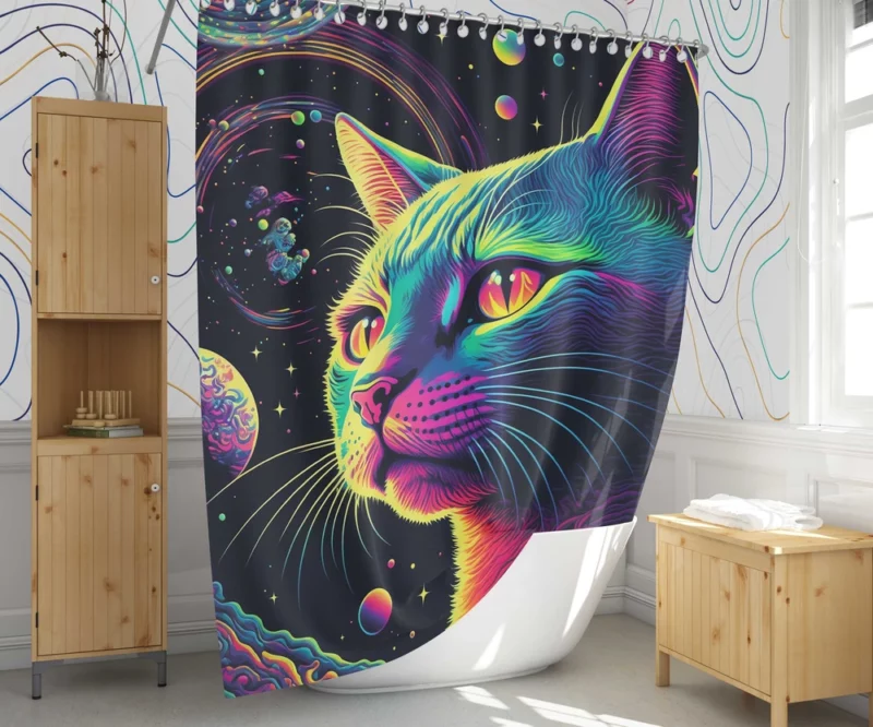 Colorful Cat with Cat It Title Shower Curtain 1