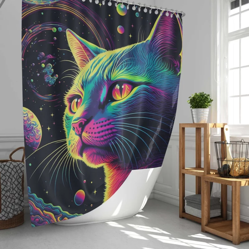 Colorful Cat with Cat It Title Shower Curtain