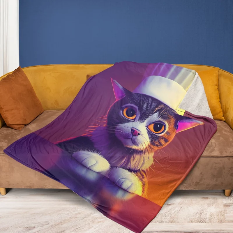 Colorful Chef Cat in the Kitchen Fleece Blanket 1