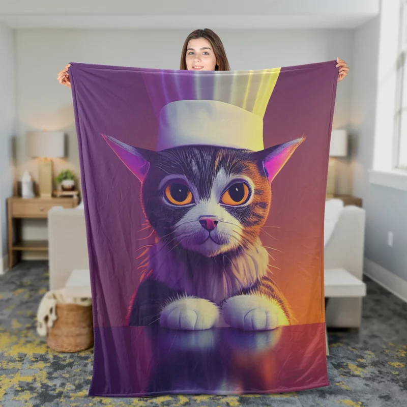 Colorful Chef Cat in the Kitchen Fleece Blanket 2