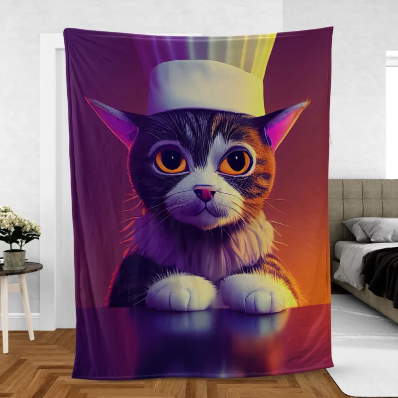 Colorful Chef Cat in the Kitchen Fleece Blanket