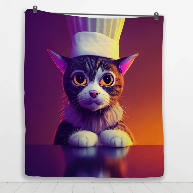 Colorful Chef Cat in the Kitchen Quilt Blanket 1