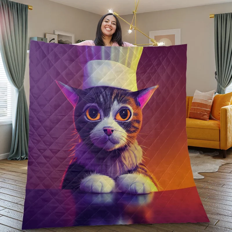 Colorful Chef Cat in the Kitchen Quilt Blanket