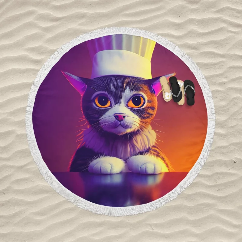 Colorful Chef Cat in the Kitchen Round Beach Towel