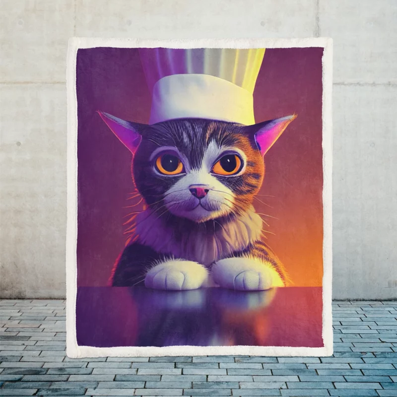 Colorful Chef Cat in the Kitchen Sherpa Fleece Blanket