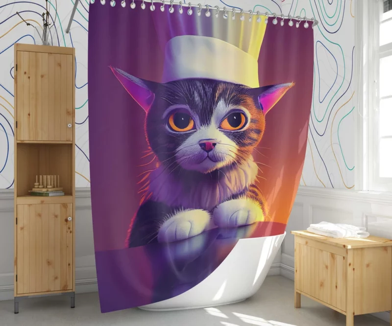 Colorful Chef Cat in the Kitchen Shower Curtain 1