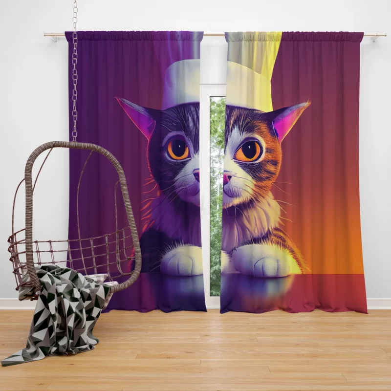 Colorful Chef Cat in the Kitchen Window Curtain