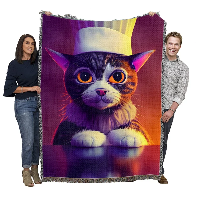 Colorful Chef Cat in the Kitchen Woven Blanket