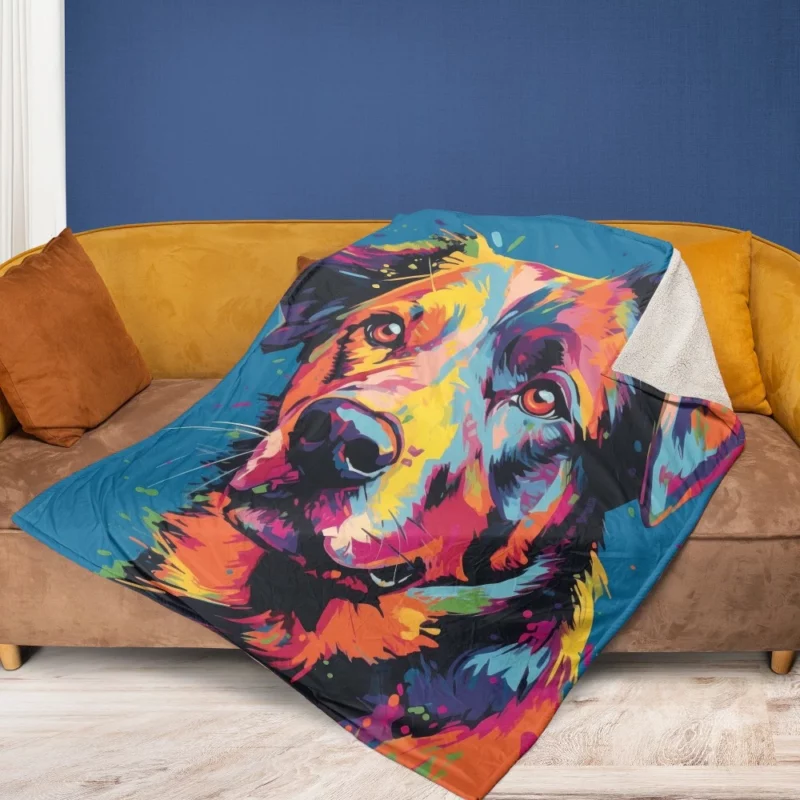 Colorful Dog Illustration Print Fleece Blanket 1