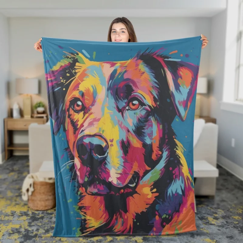 Colorful Dog Illustration Print Fleece Blanket 2