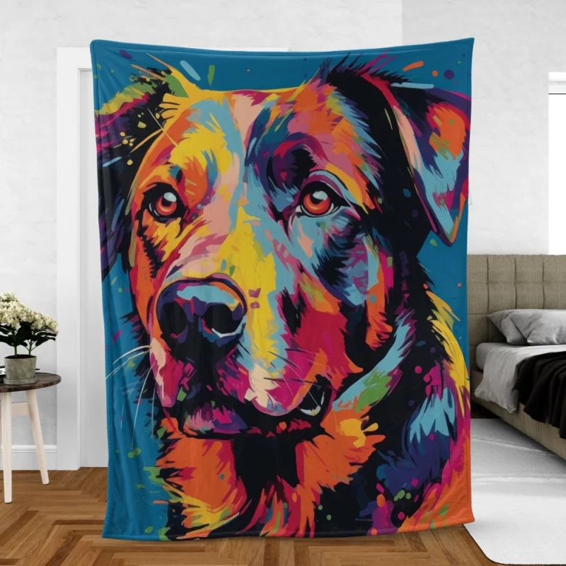 Colorful Dog Illustration Print Fleece Blanket