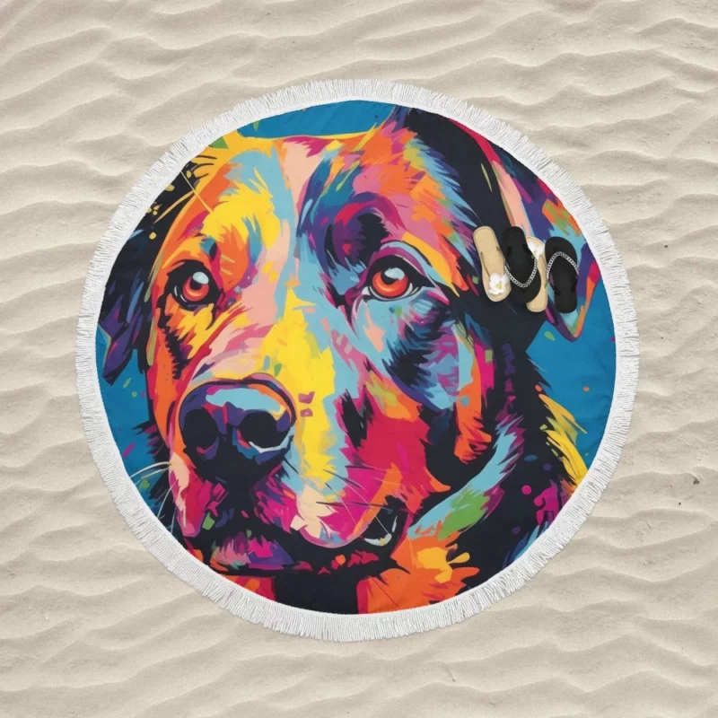 Colorful Dog Illustration Print Round Beach Towel