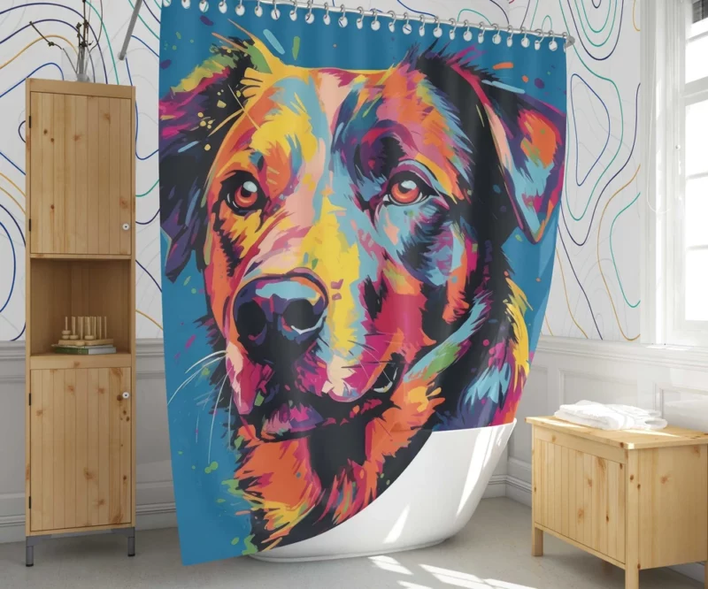 Colorful Dog Illustration Print Shower Curtain 1