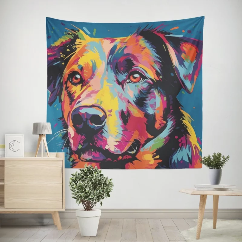 Colorful Dog Illustration Print Wall Tapestry