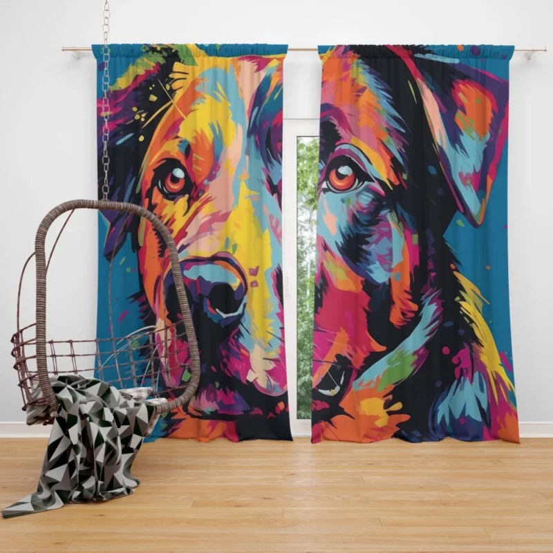 Colorful Dog Illustration Print Window Curtain