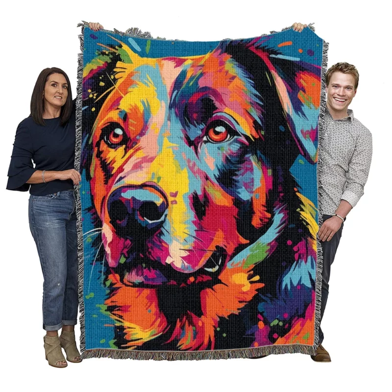 Colorful Dog Illustration Print Woven Blanket