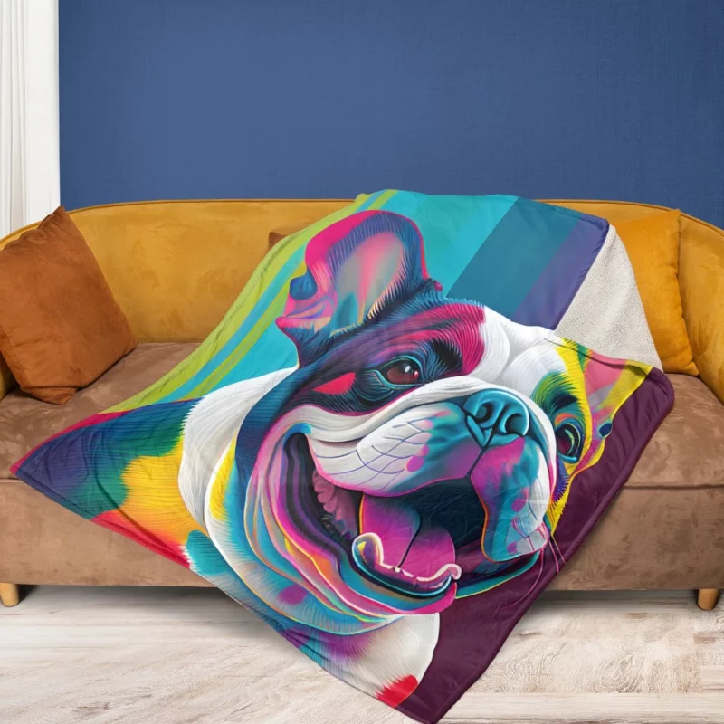 Colorful Dog Painting with Tongue Fleece Blanket 1