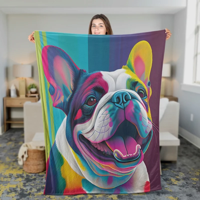 Colorful Dog Painting with Tongue Fleece Blanket 2