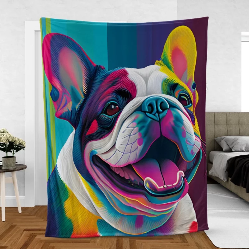 Colorful Dog Painting with Tongue Fleece Blanket