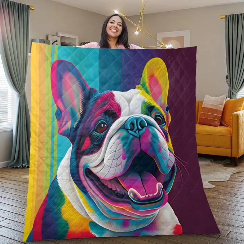 Colorful Dog Painting with Tongue Quilt Blanket