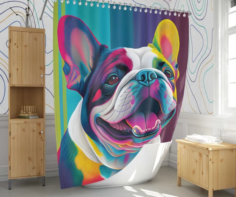 Colorful Dog Painting with Tongue Shower Curtain 1