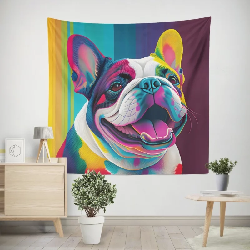 Colorful Dog Painting with Tongue Wall Tapestry