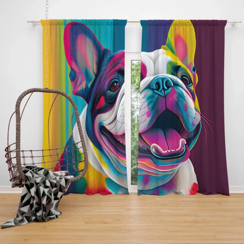 Colorful Dog Painting with Tongue Window Curtain