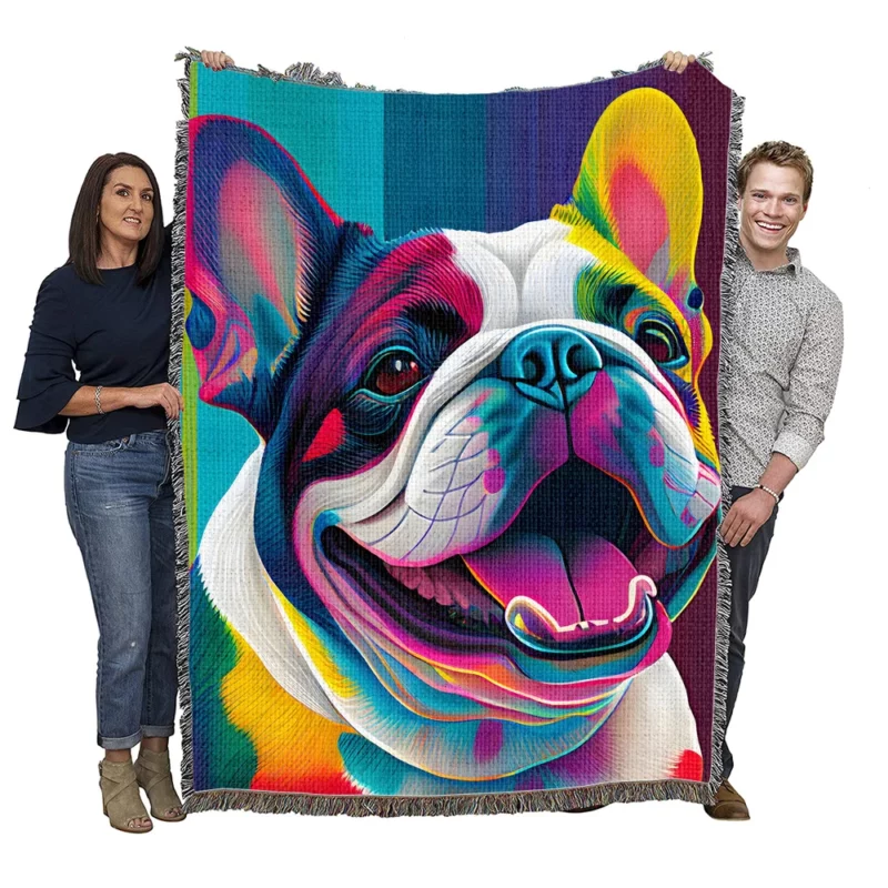 Colorful Dog Painting with Tongue Woven Blanket