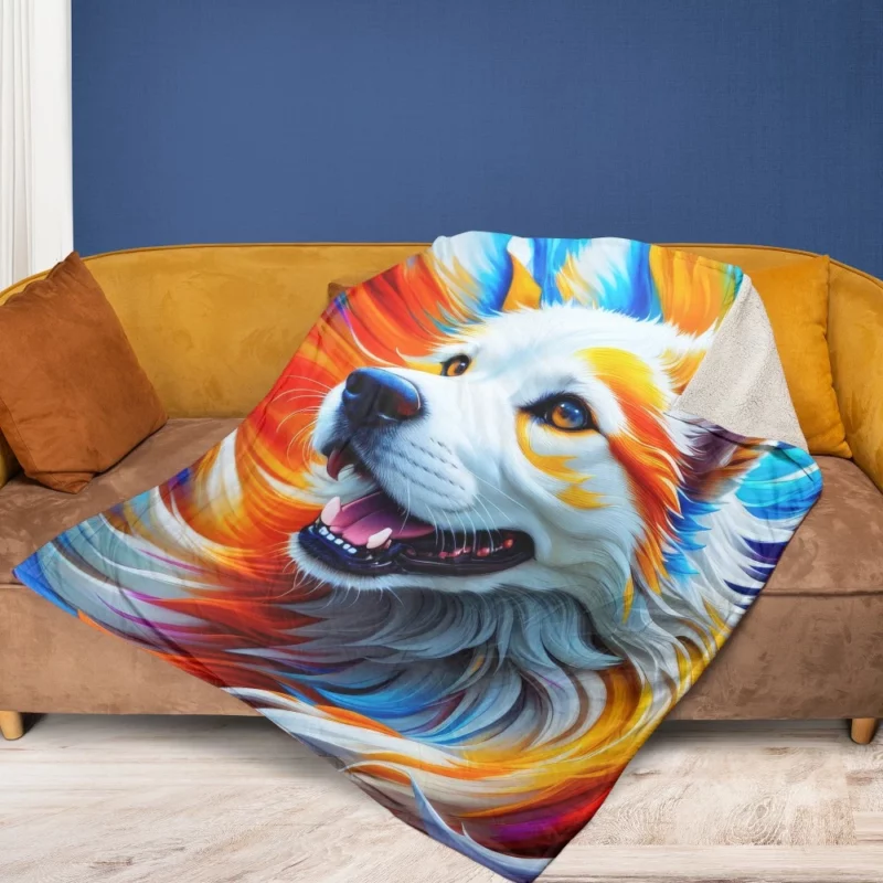 Colorful Fantastic Art Dog Print Fleece Blanket 1