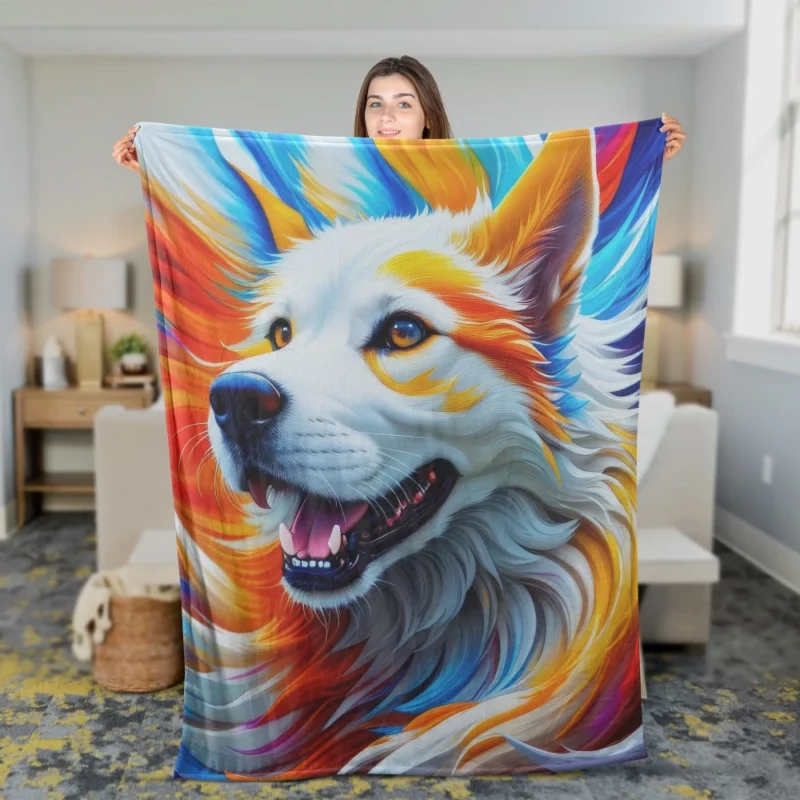 Colorful Fantastic Art Dog Print Fleece Blanket 2