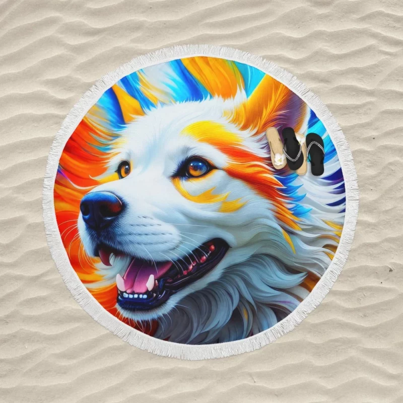 Colorful Fantastic Art Dog Print Round Beach Towel