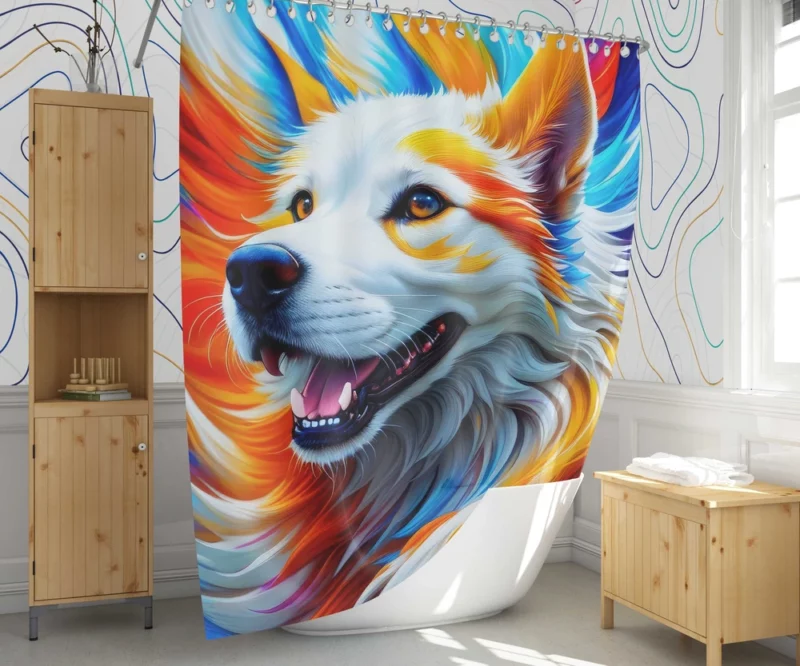 Colorful Fantastic Art Dog Print Shower Curtain 1