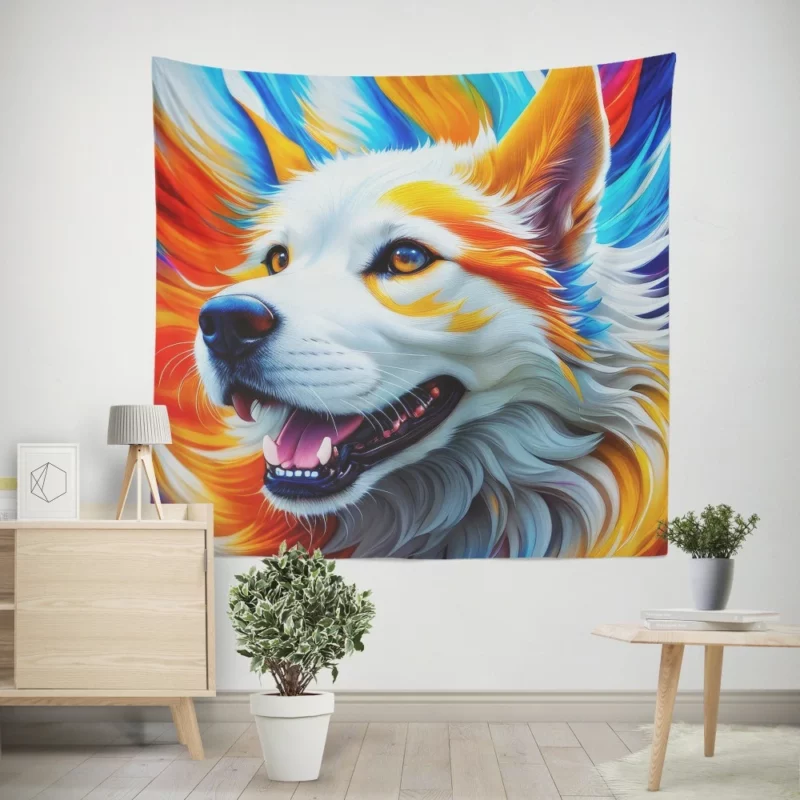 Colorful Fantastic Art Dog Print Wall Tapestry