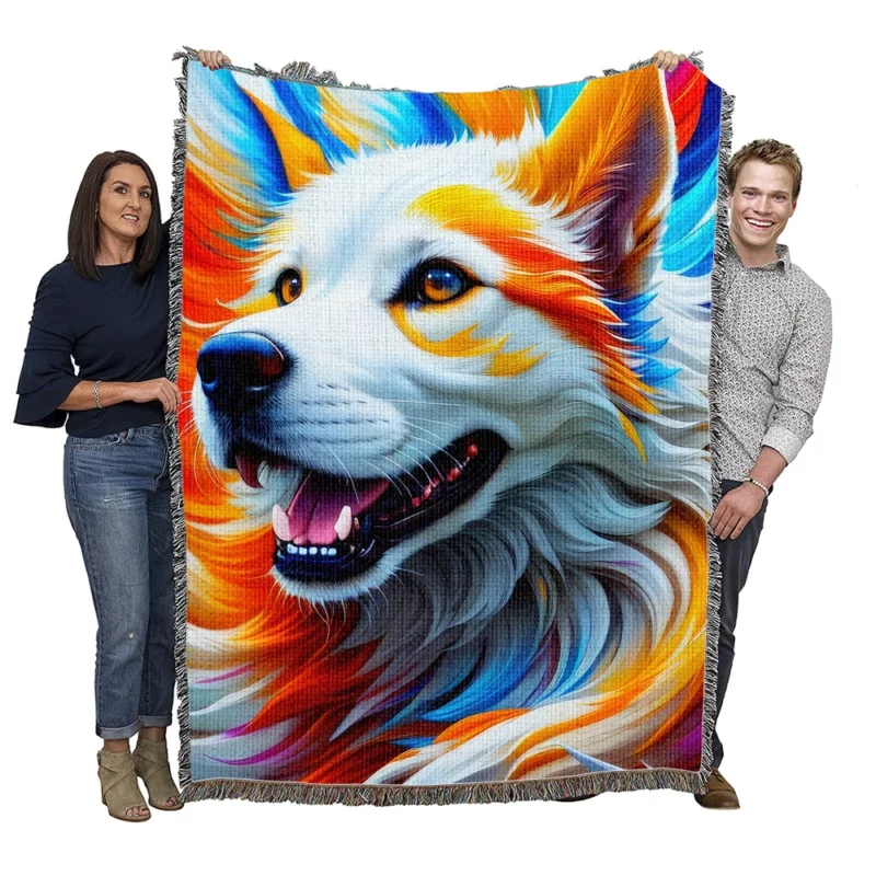 Colorful Fantastic Art Dog Print Woven Blanket