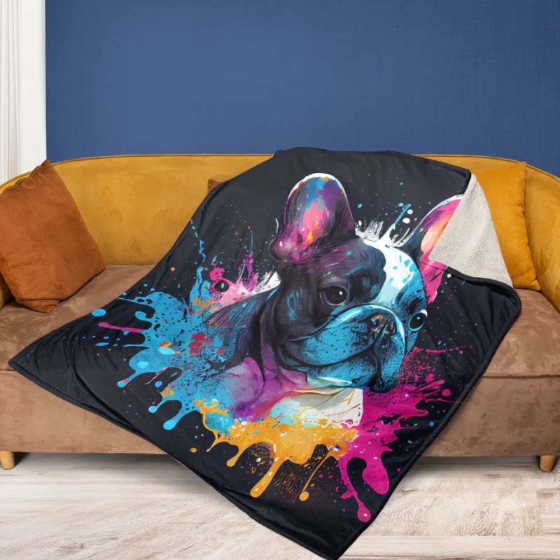 Colorful French Bulldog Splash Fleece Blanket 1