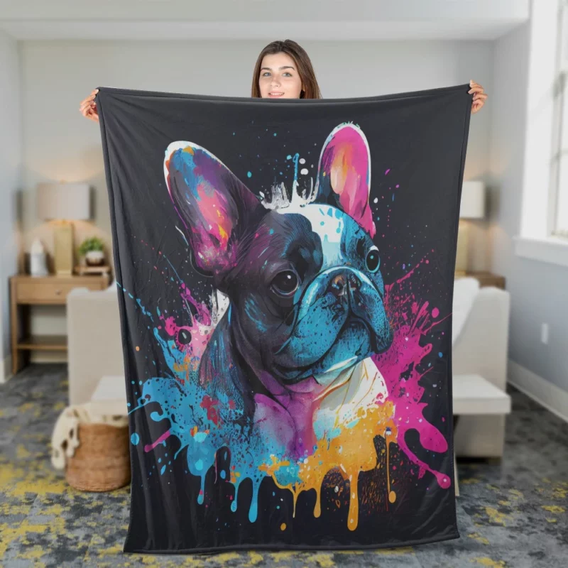 Colorful French Bulldog Splash Fleece Blanket 2