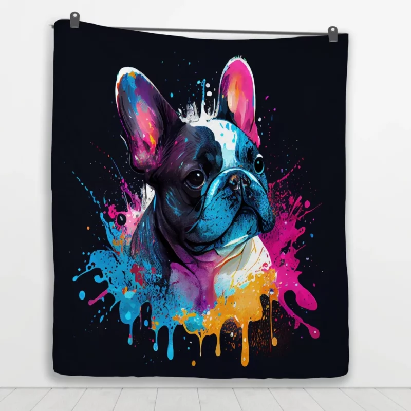 Colorful French Bulldog Splash Quilt Blanket 1