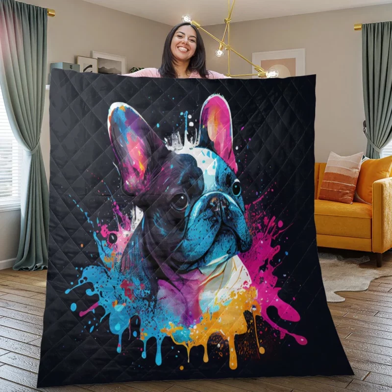 Colorful French Bulldog Splash Quilt Blanket