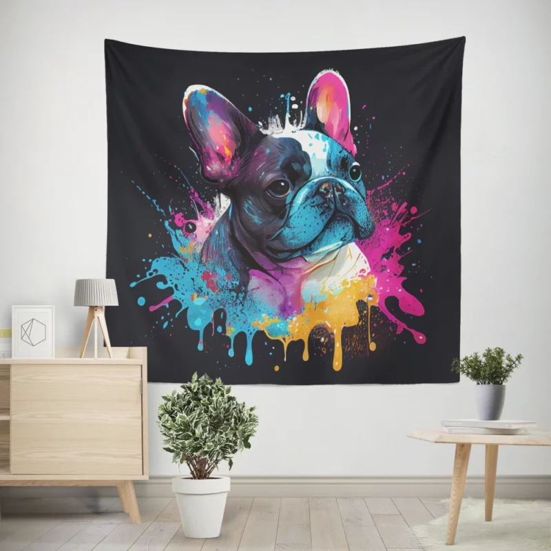 Colorful French Bulldog Splash Wall Tapestry