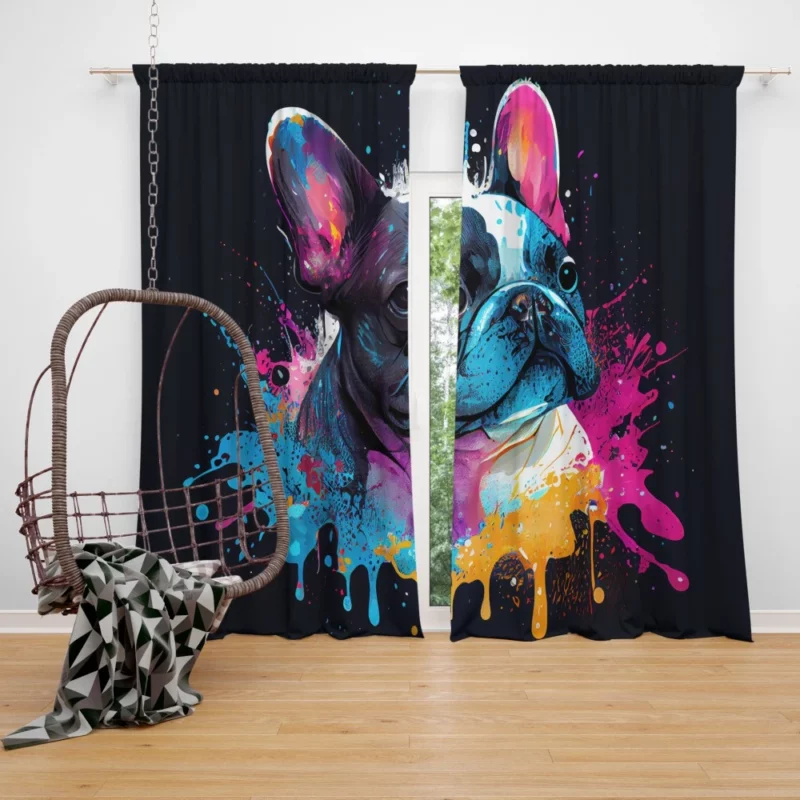 Colorful French Bulldog Splash Window Curtain