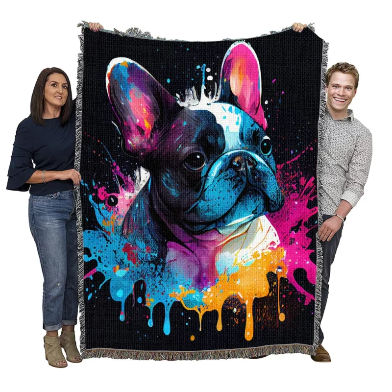 Colorful French Bulldog Splash Woven Blanket