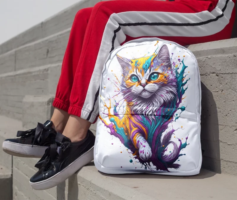 Colorful Painted Cat with Blue Eyes Backpack 1