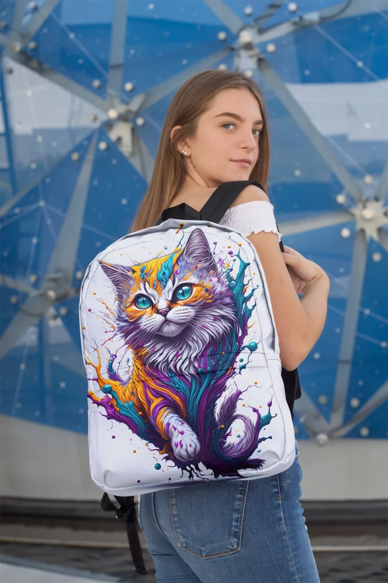 Colorful Painted Cat with Blue Eyes Backpack 2