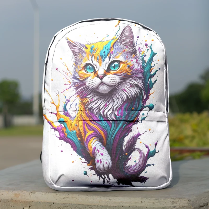 Colorful Painted Cat with Blue Eyes Backpack